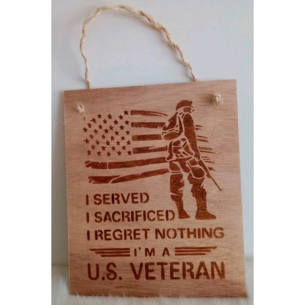 Handmade USA Veteran Home Decor Wood Burnished 12 X 12" Plaque Wall Hanging New